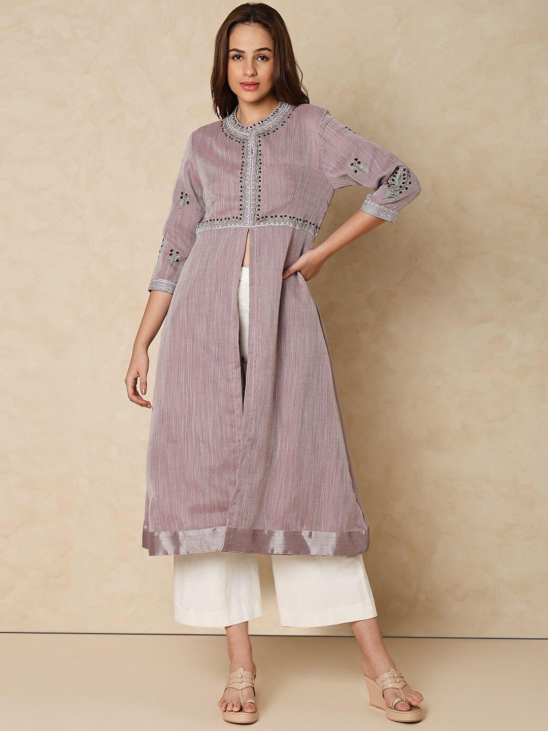 indifusion floral embroidered a-line high slit kurta