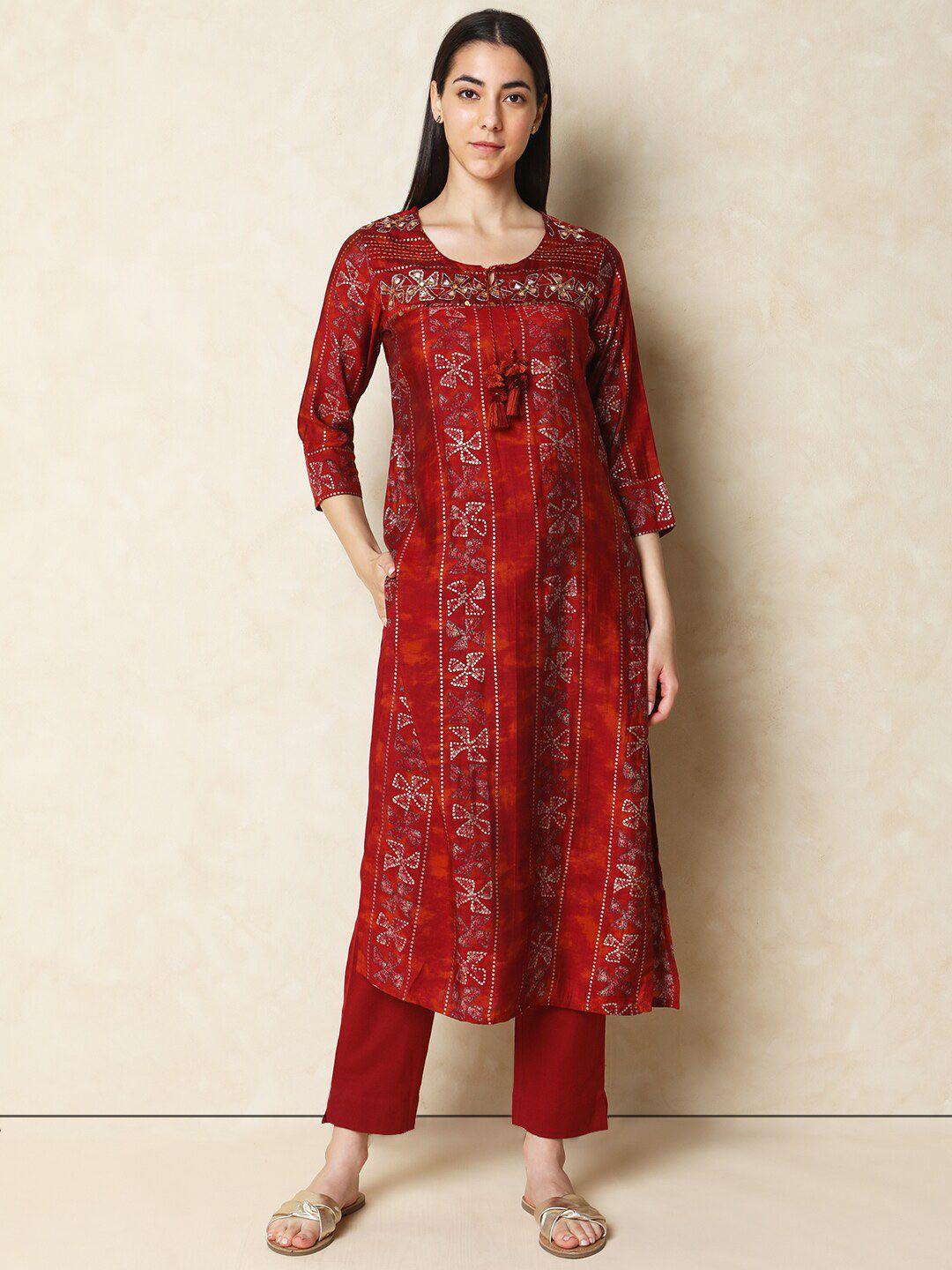 indifusion geometric printed regular straight kurta & trousers with dupatta