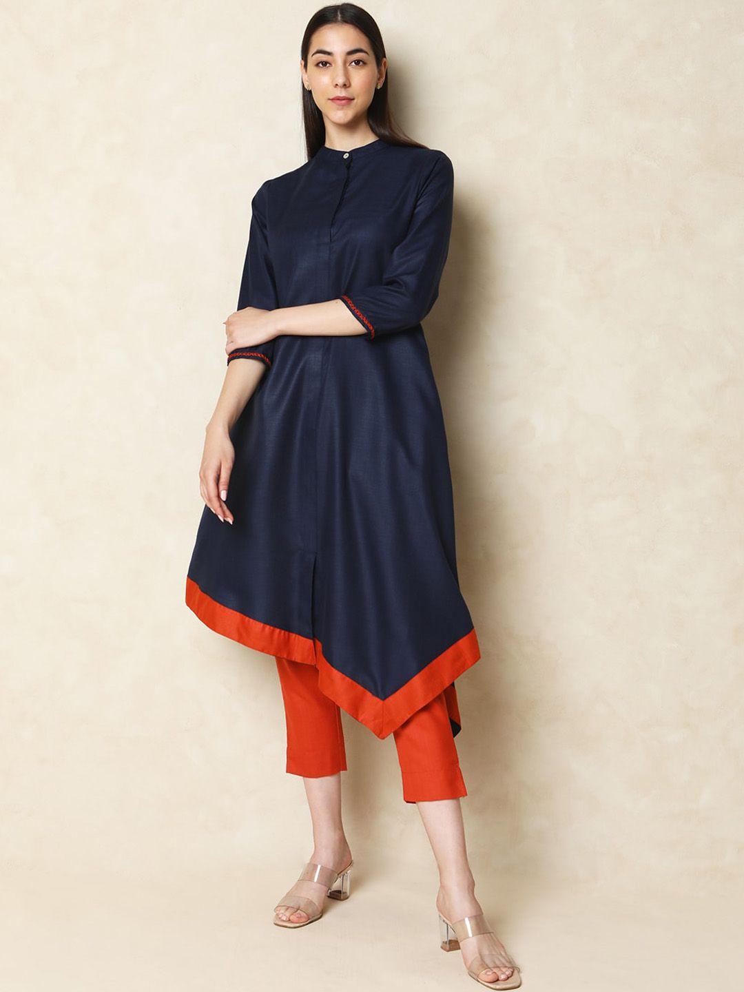 indifusion asymmetric band collar flared kurta