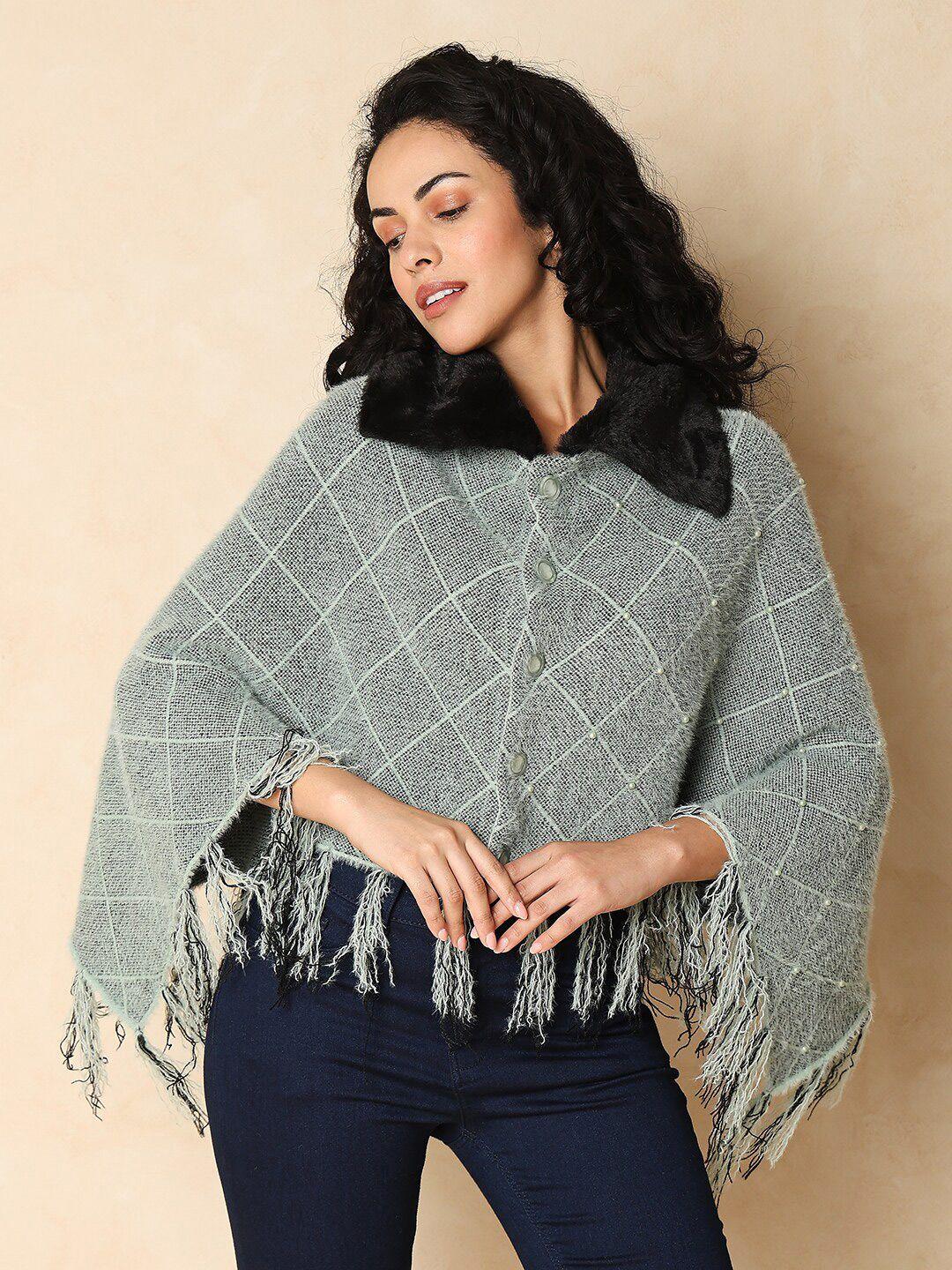 indifusion cable knit self design lapel collar crop poncho