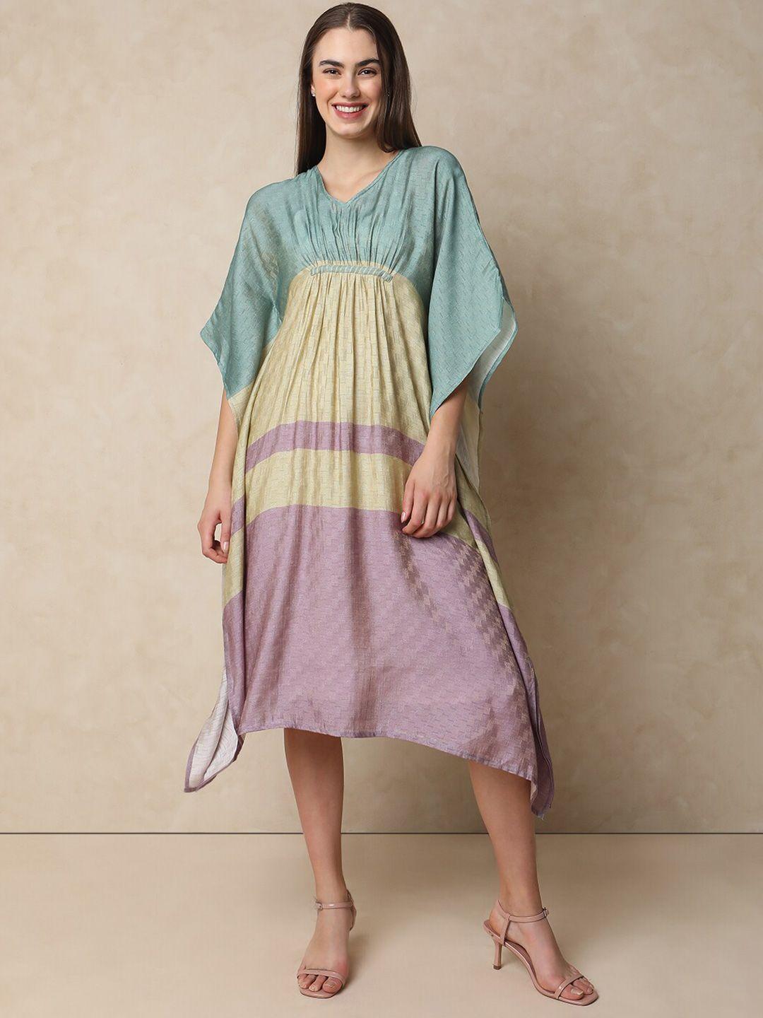 indifusion colourblocked v-neck kaftan dress