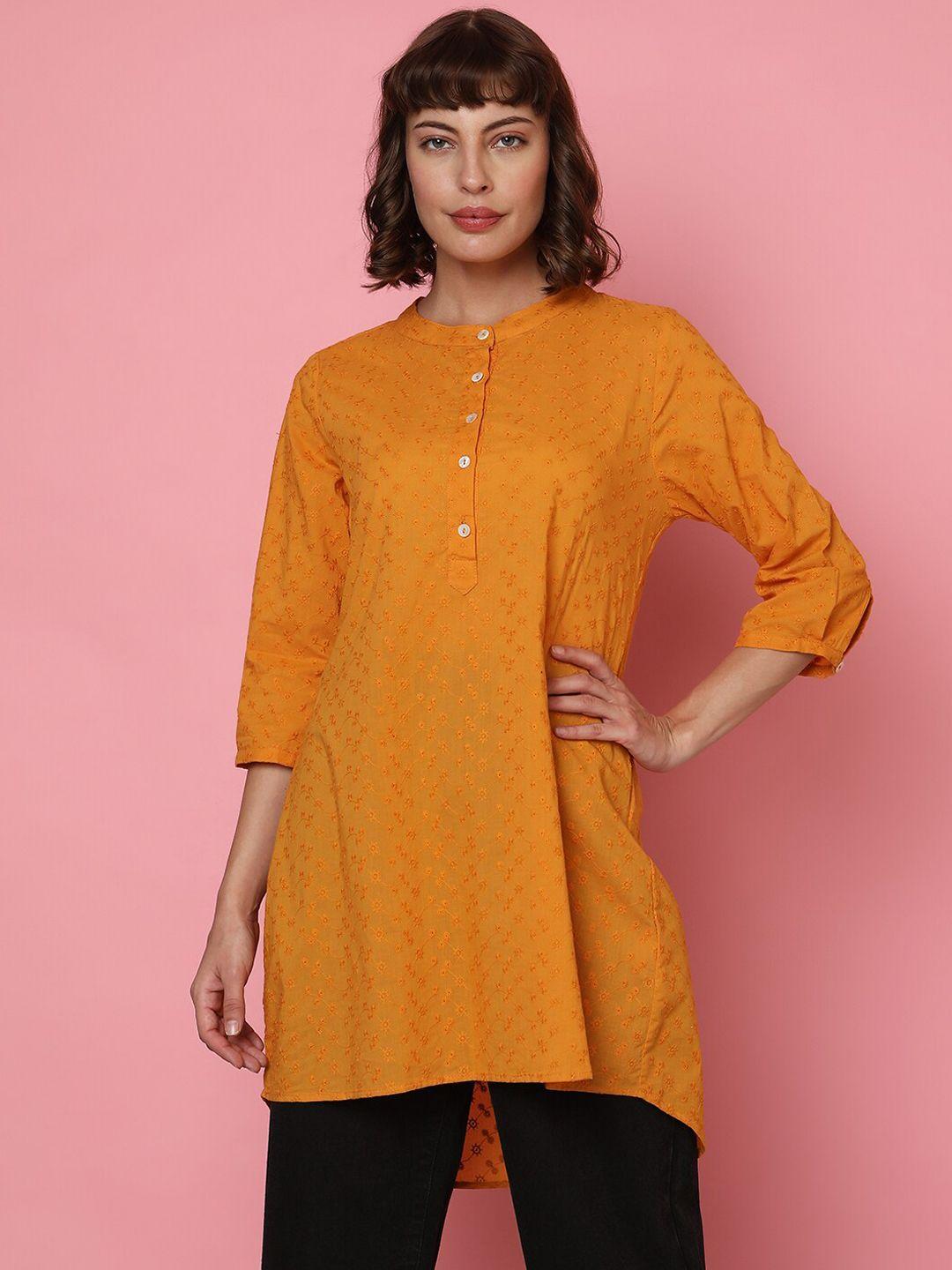 indifusion embroidered band collar straight kurta