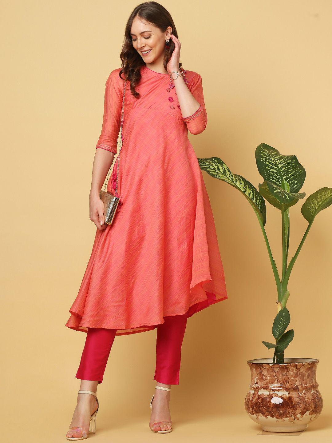 indifusion embroidered thread work floral a-line kurta