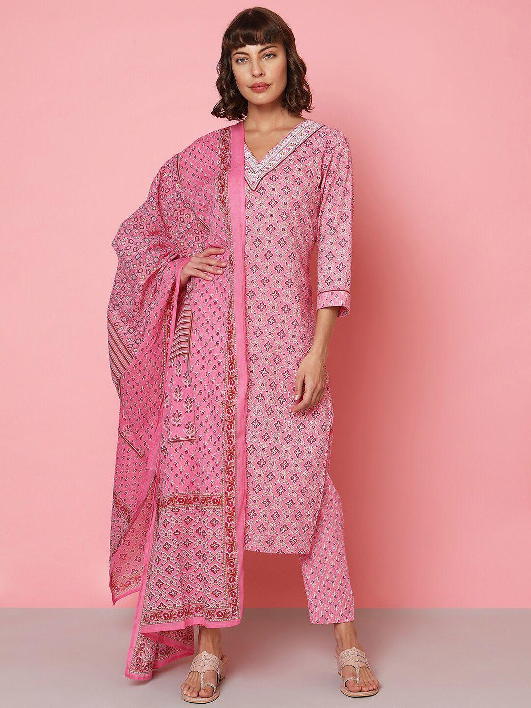 indifusion ethnic motifs printed kurta & trousers with dupatta