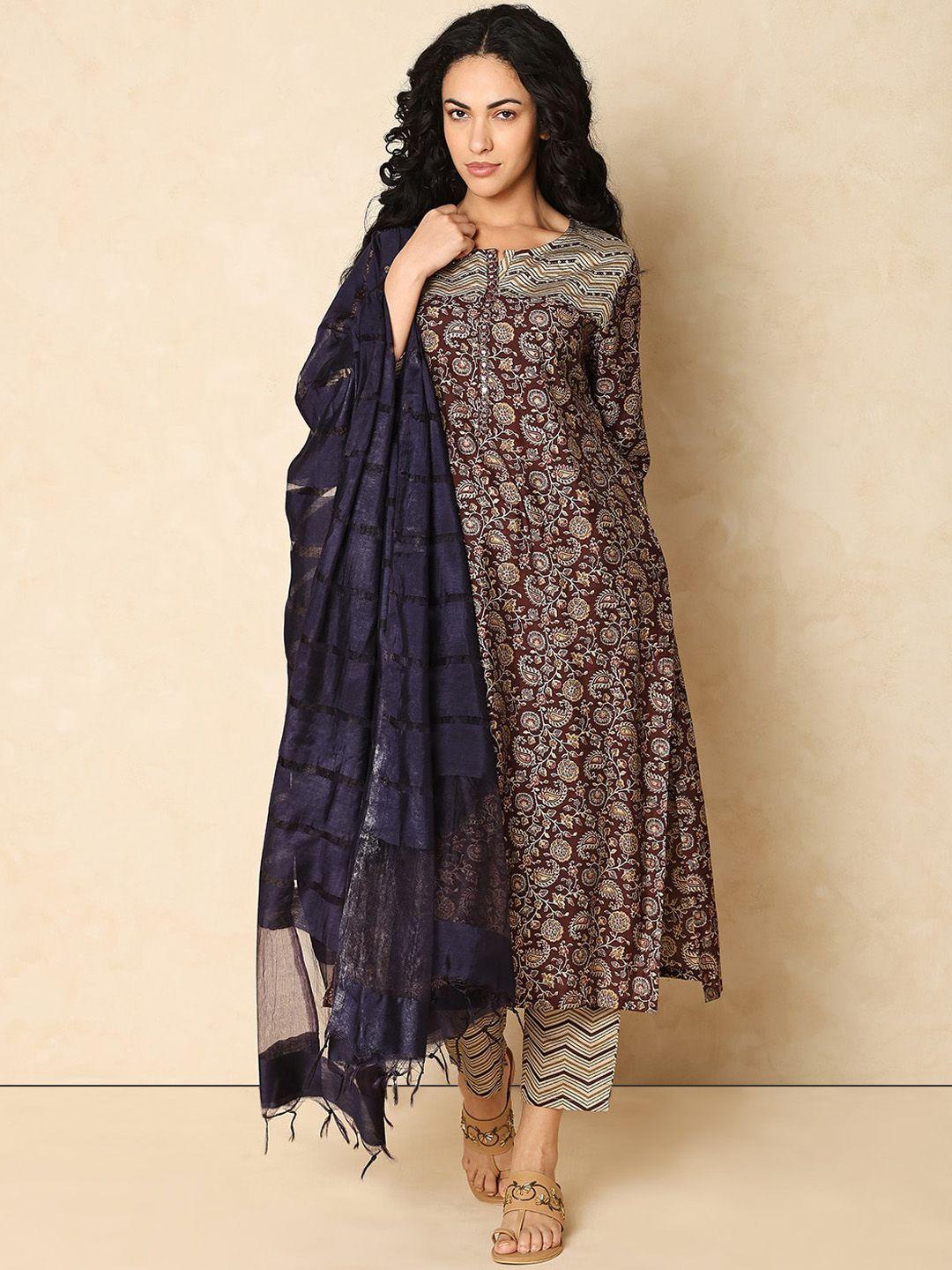 indifusion ethnic motifs printed kurta with trousers & with dupatta