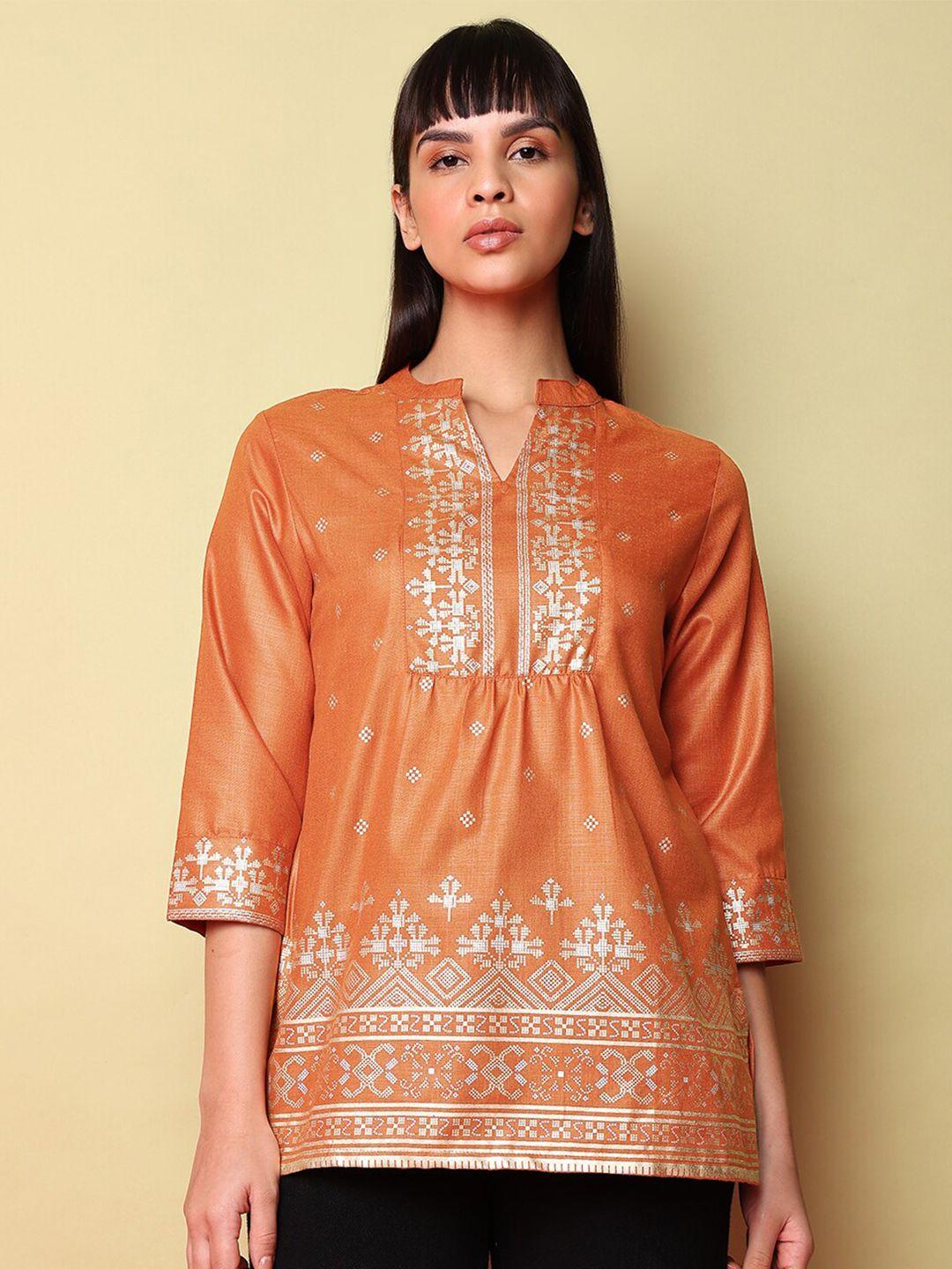 indifusion ethnic motifs printed mandarin collar tunic