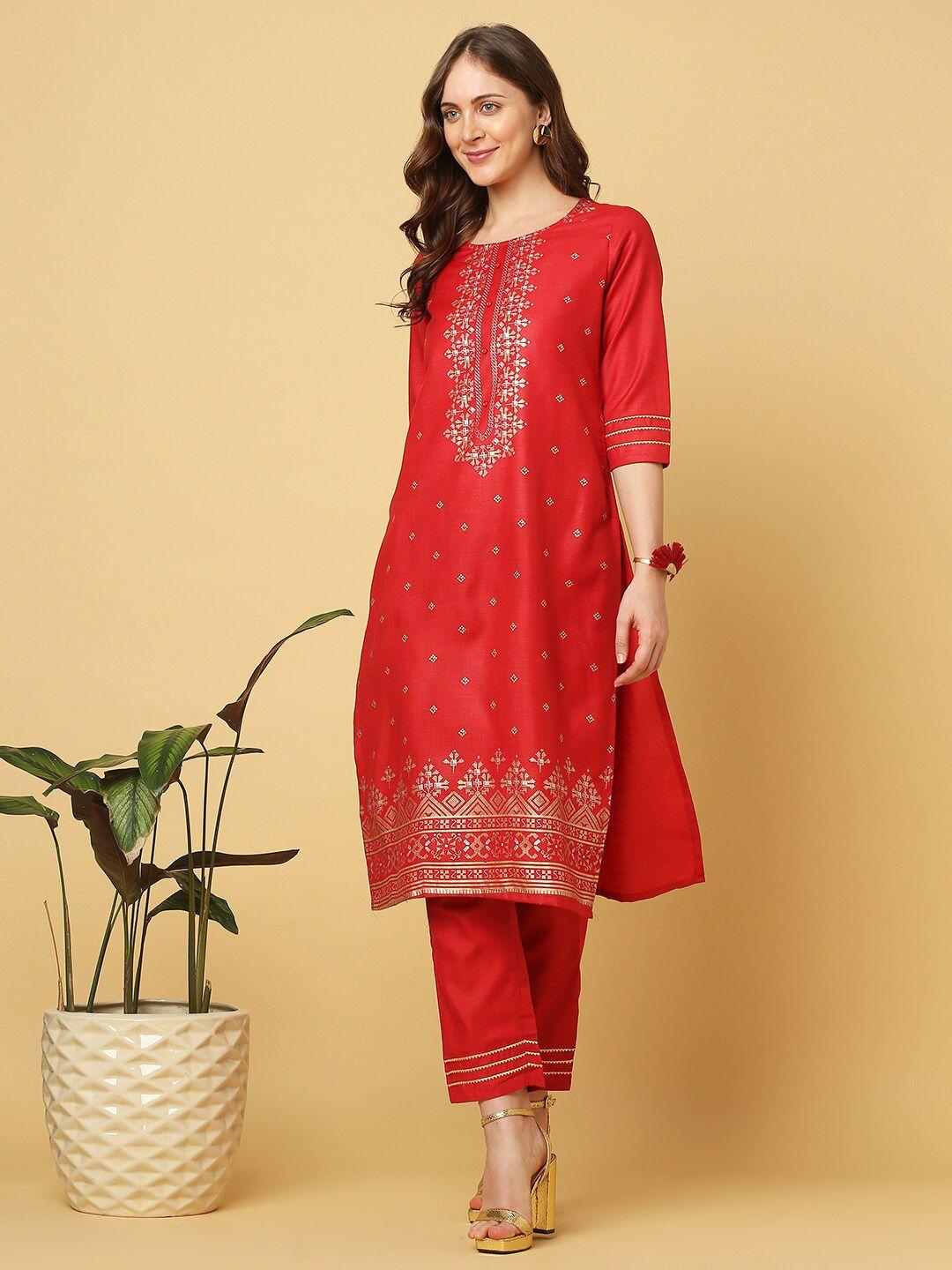 indifusion ethnic printed gotta patti kurta with trousers