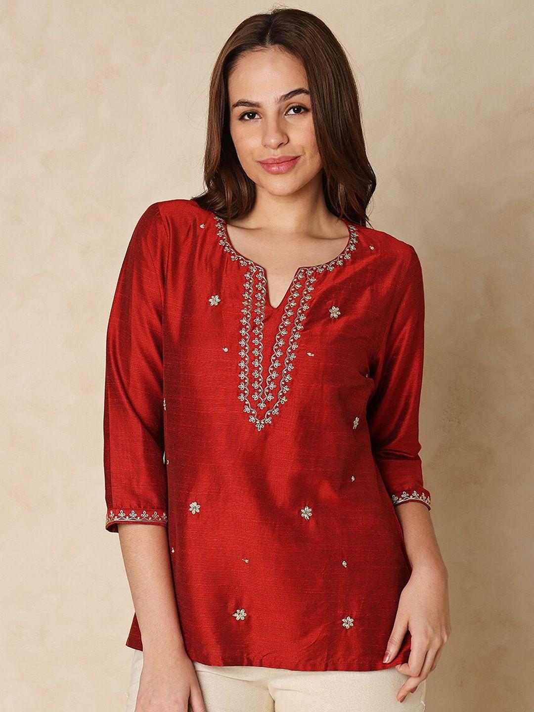 indifusion floral embroidered straight kurti