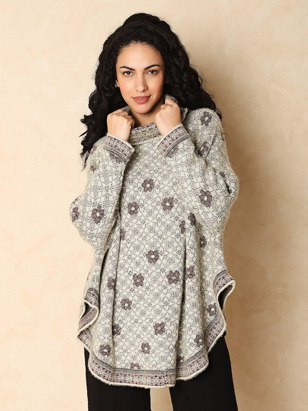 indifusion floral knitted high neck poncho