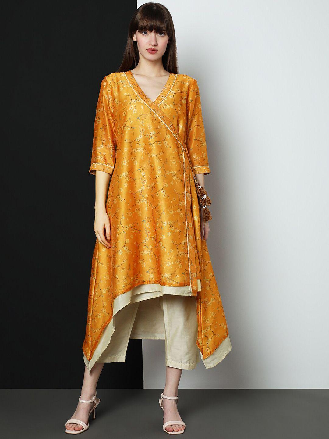 indifusion floral printed asymmetric angrakha a-line kurta with trousers