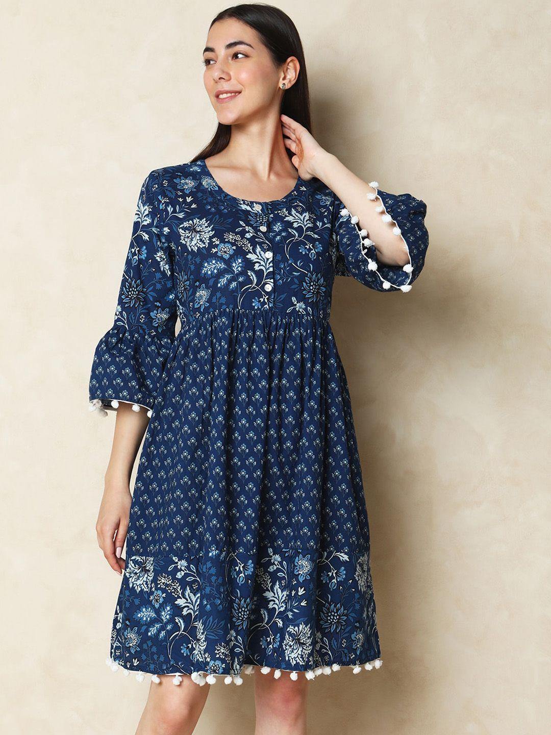 indifusion floral printed bell sleeves a-line ethnic dress