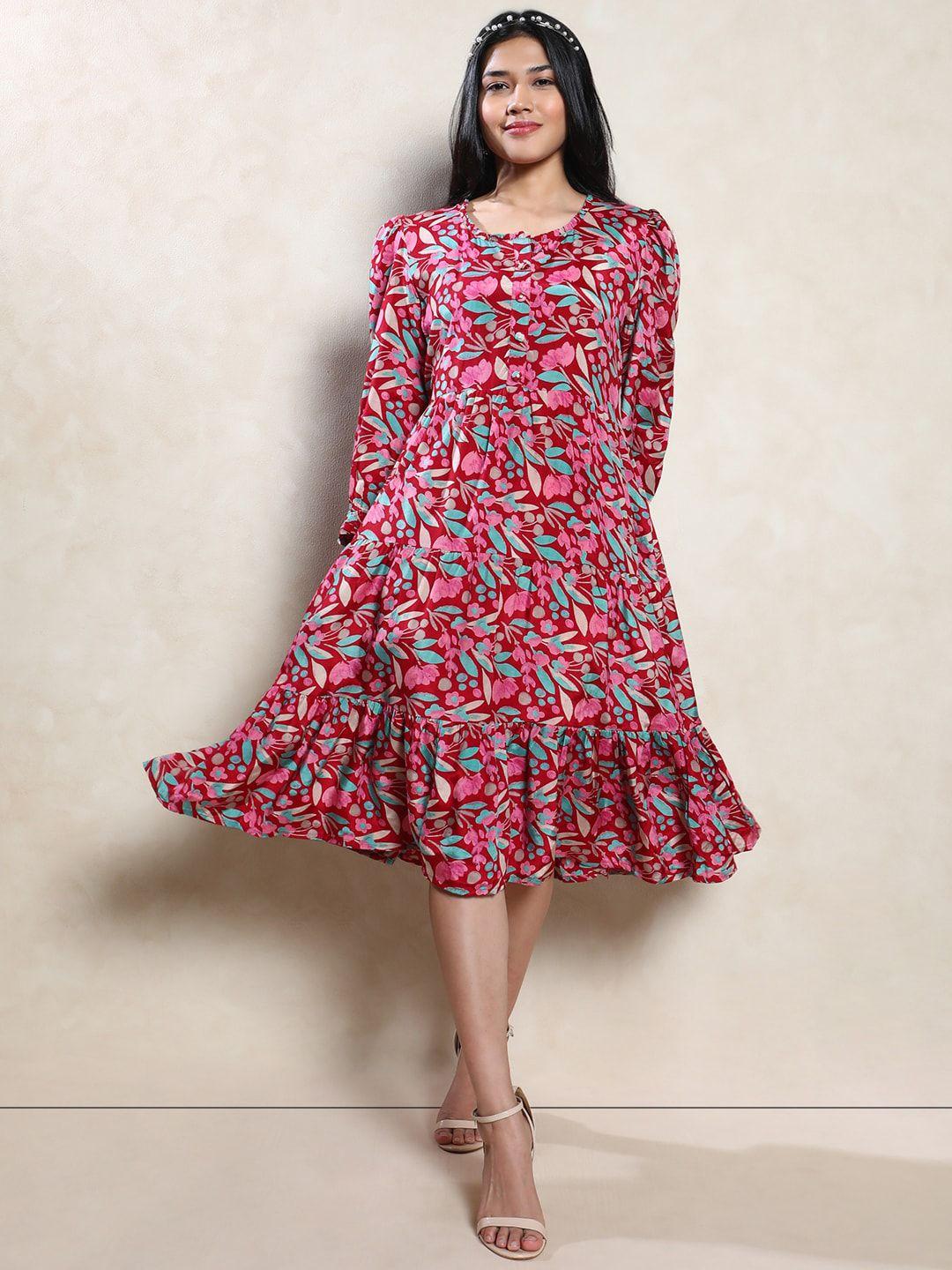 indifusion floral printed fit & flared dress