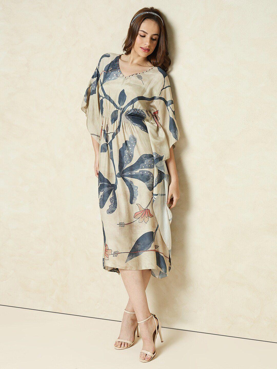 indifusion floral printed kaftan midi dress