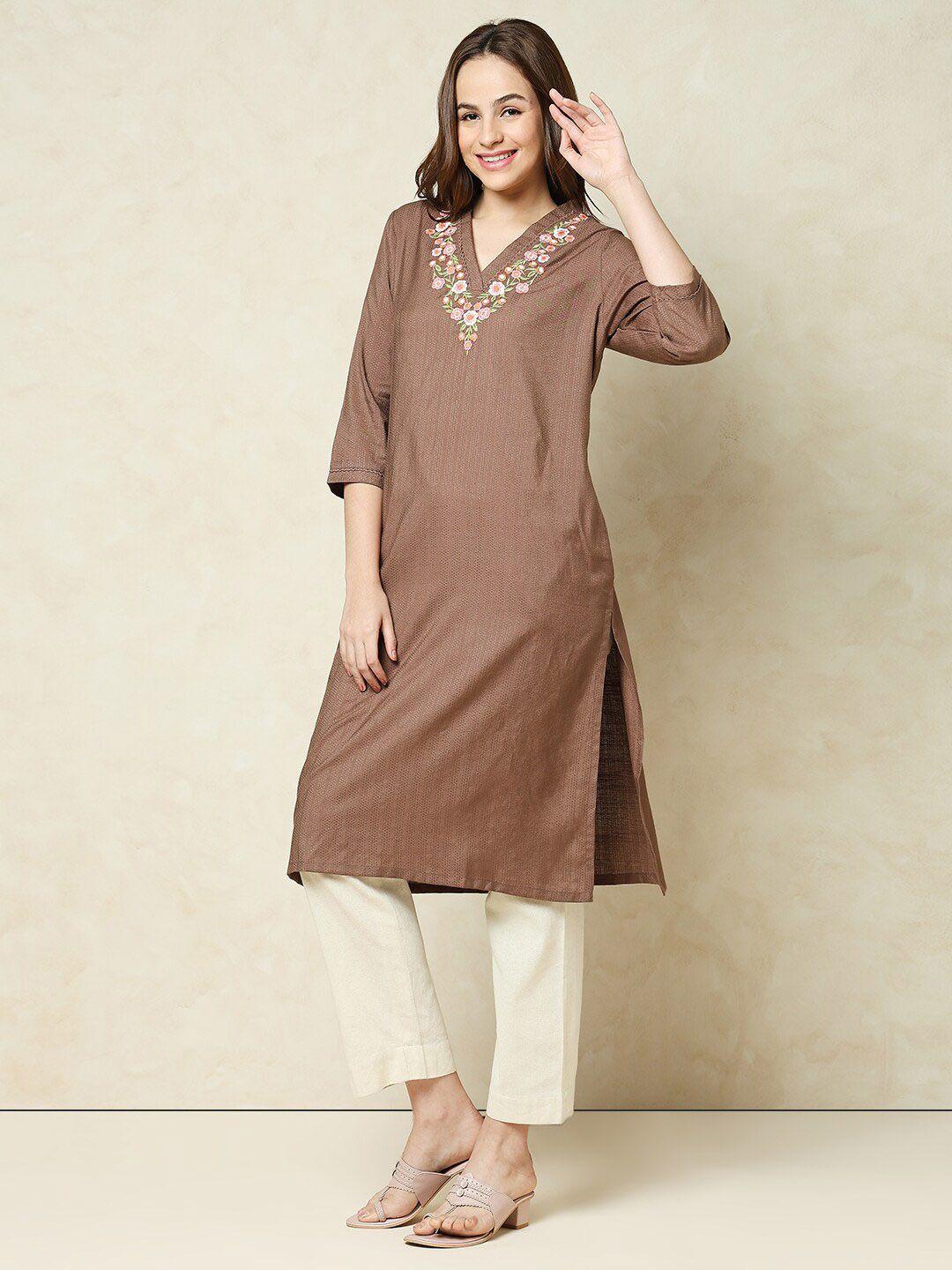 indifusion floral printed v-neck kurta