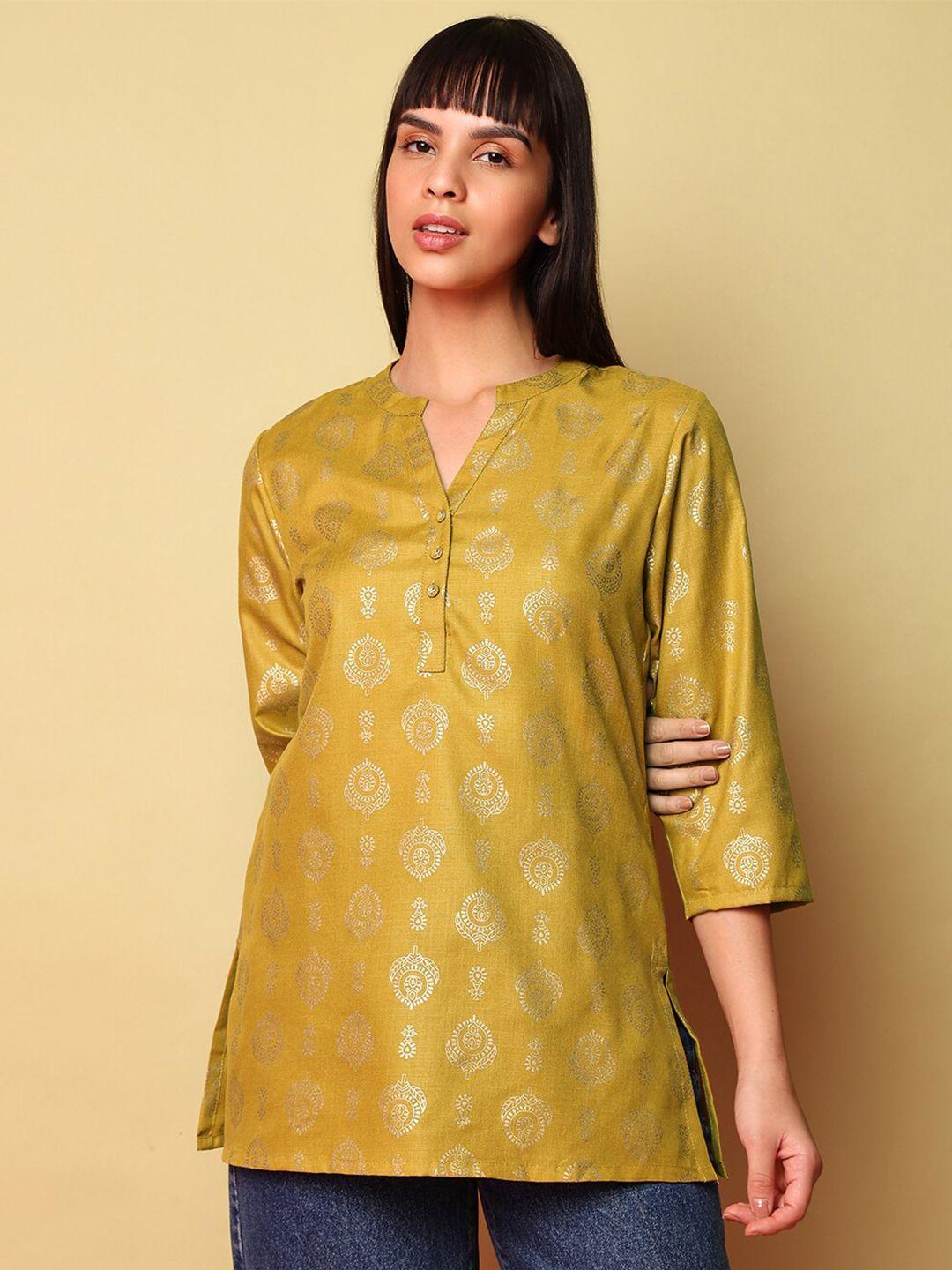 indifusion mandarin collar woven design kurti