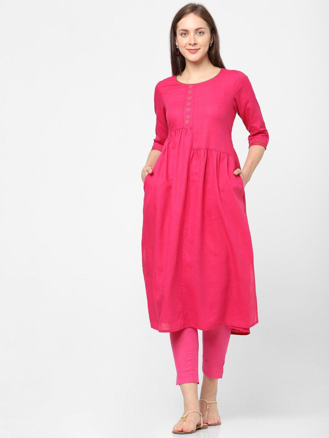 indifusion pink embroidered linen midi dress