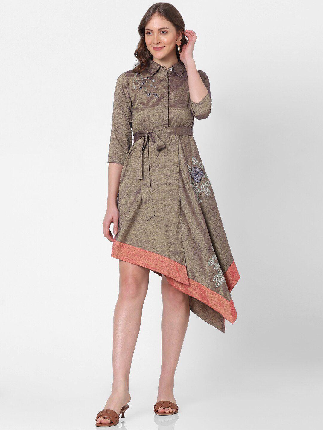 indifusion shirt collar tie up a-line dress