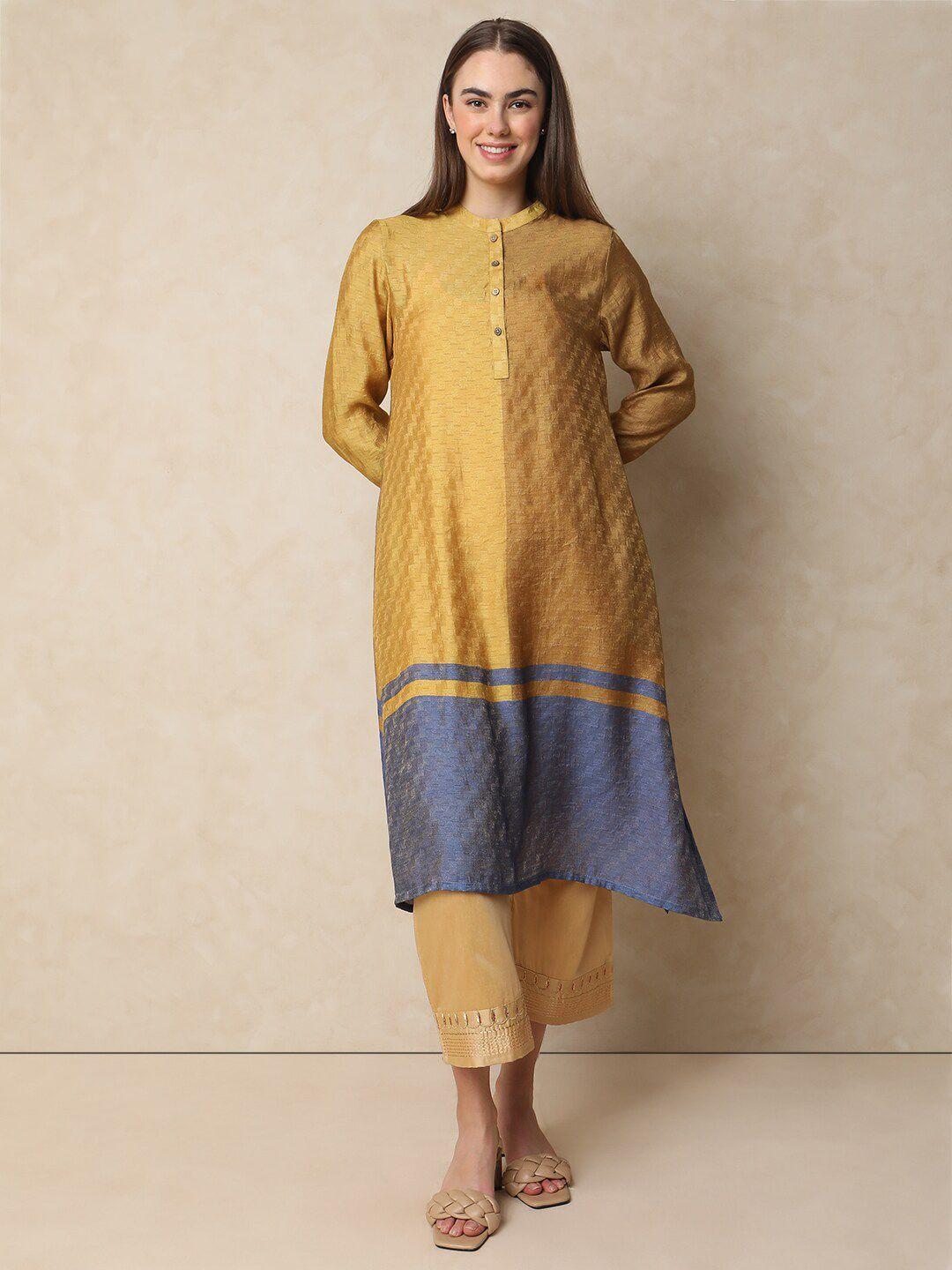 indifusion striped band collar straight kurta