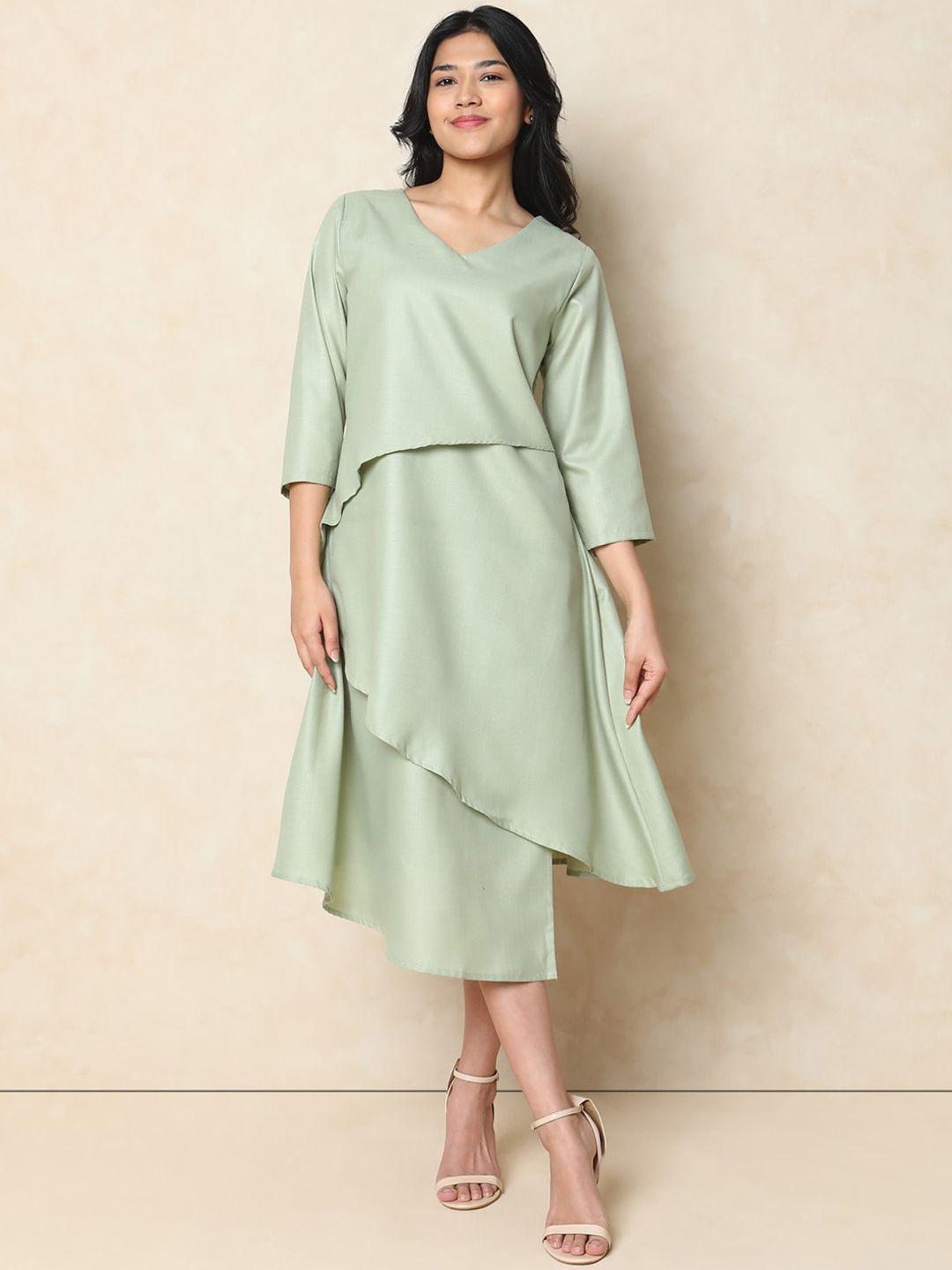 indifusion v-neck asymmetric midi dress