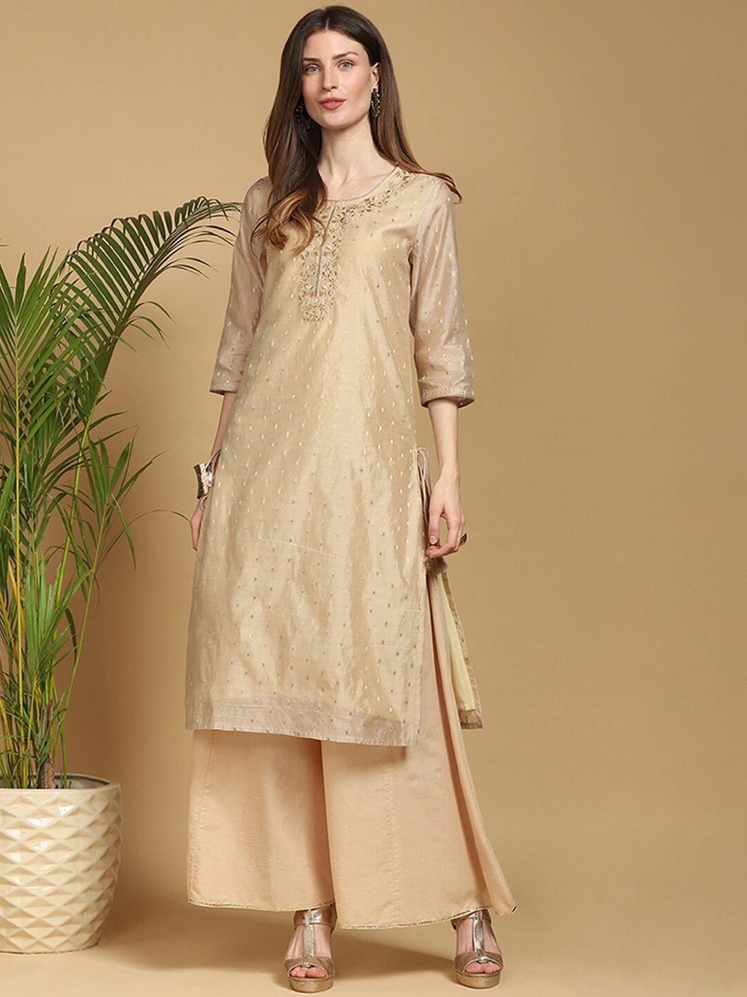 indifusion women beige embroidered kurta