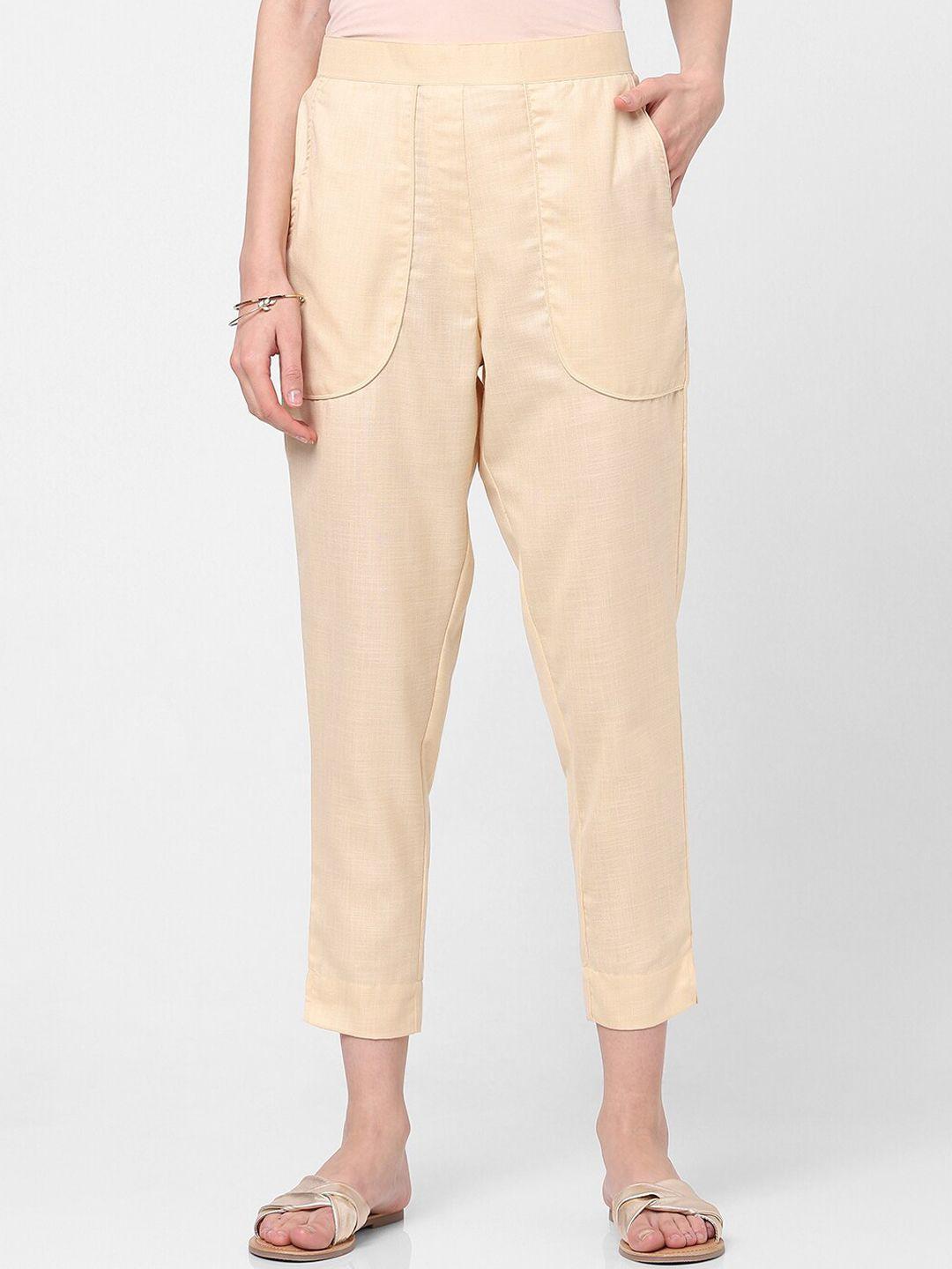 indifusion women beige high-rise pleated trouser