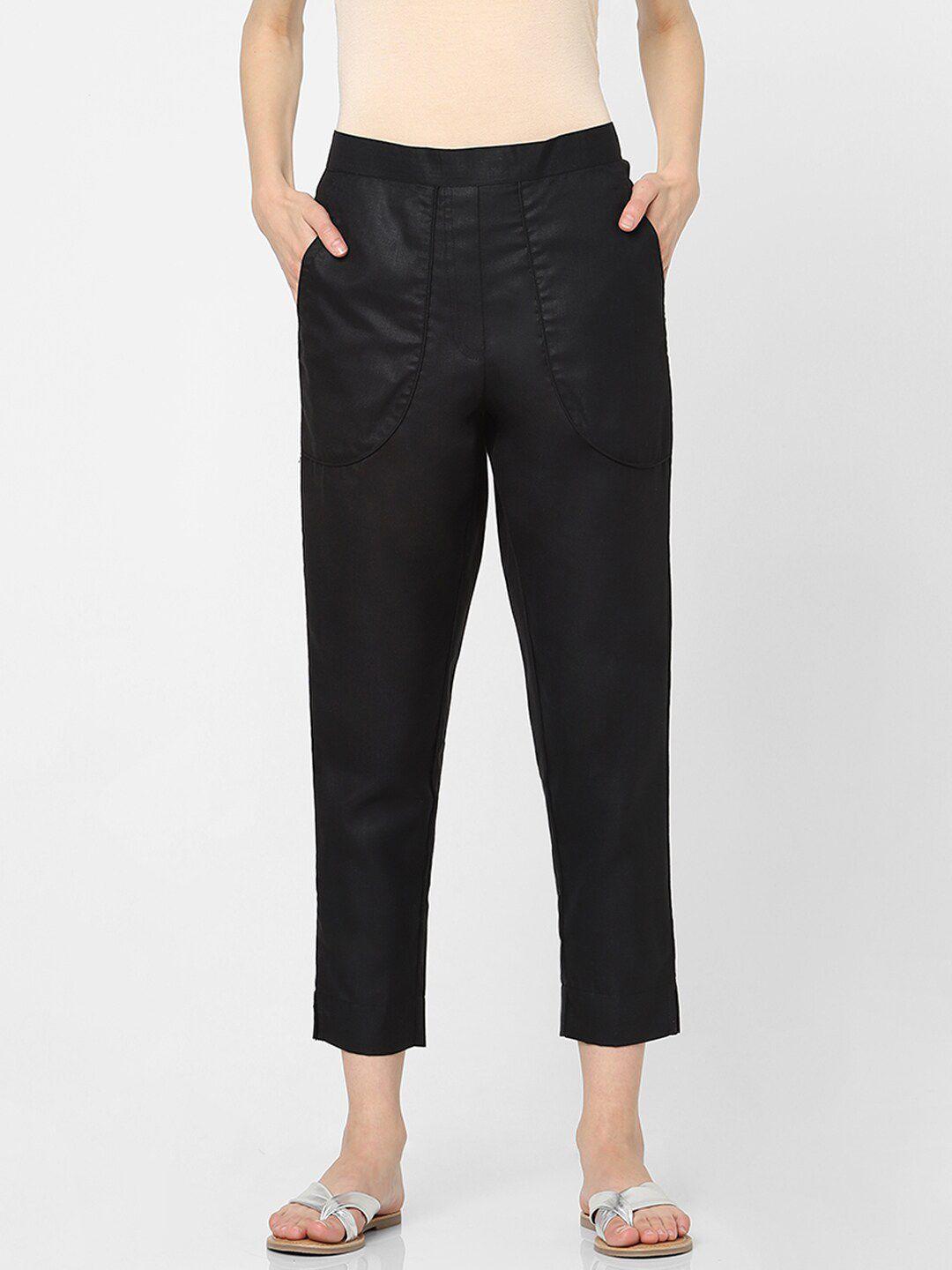 indifusion women black high-rise trousers