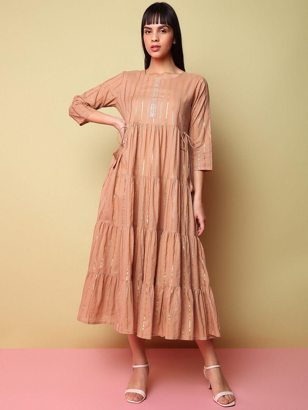 indifusion women brown striped kurta