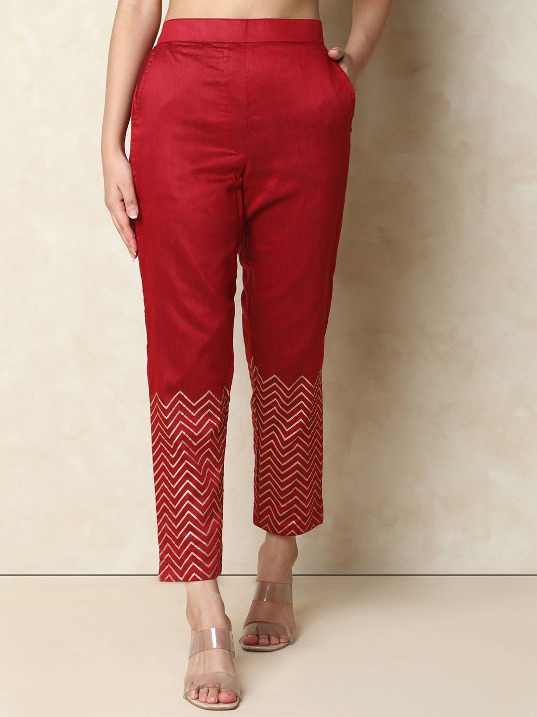 indifusion women geometric printed straight fit high-rise trousers