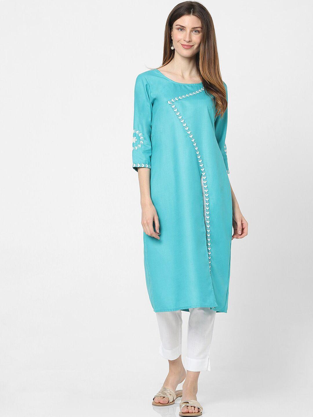 indifusion women green embroidered thread work kurta