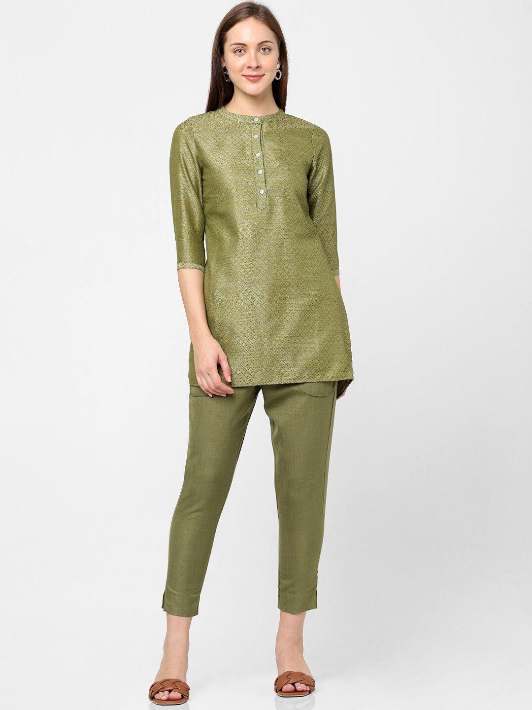 indifusion women green woven design kurta