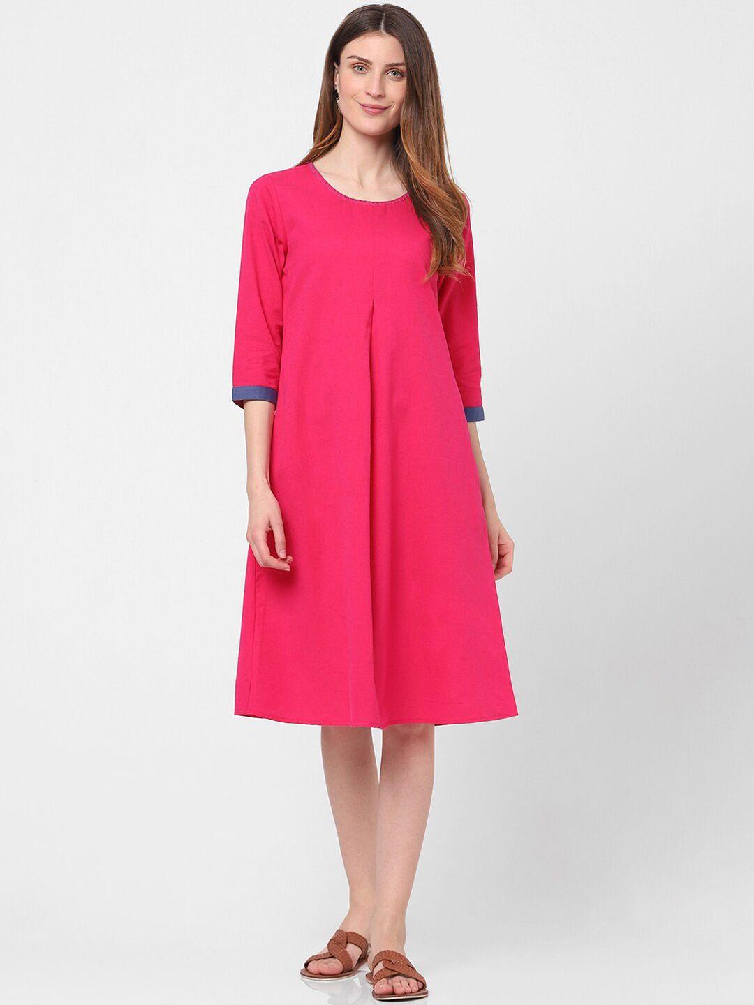 indifusion women magenta solid midi kurta