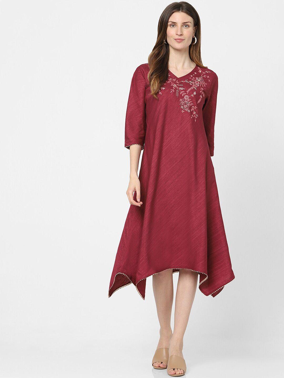 indifusion women maroon floral embroidered kurta