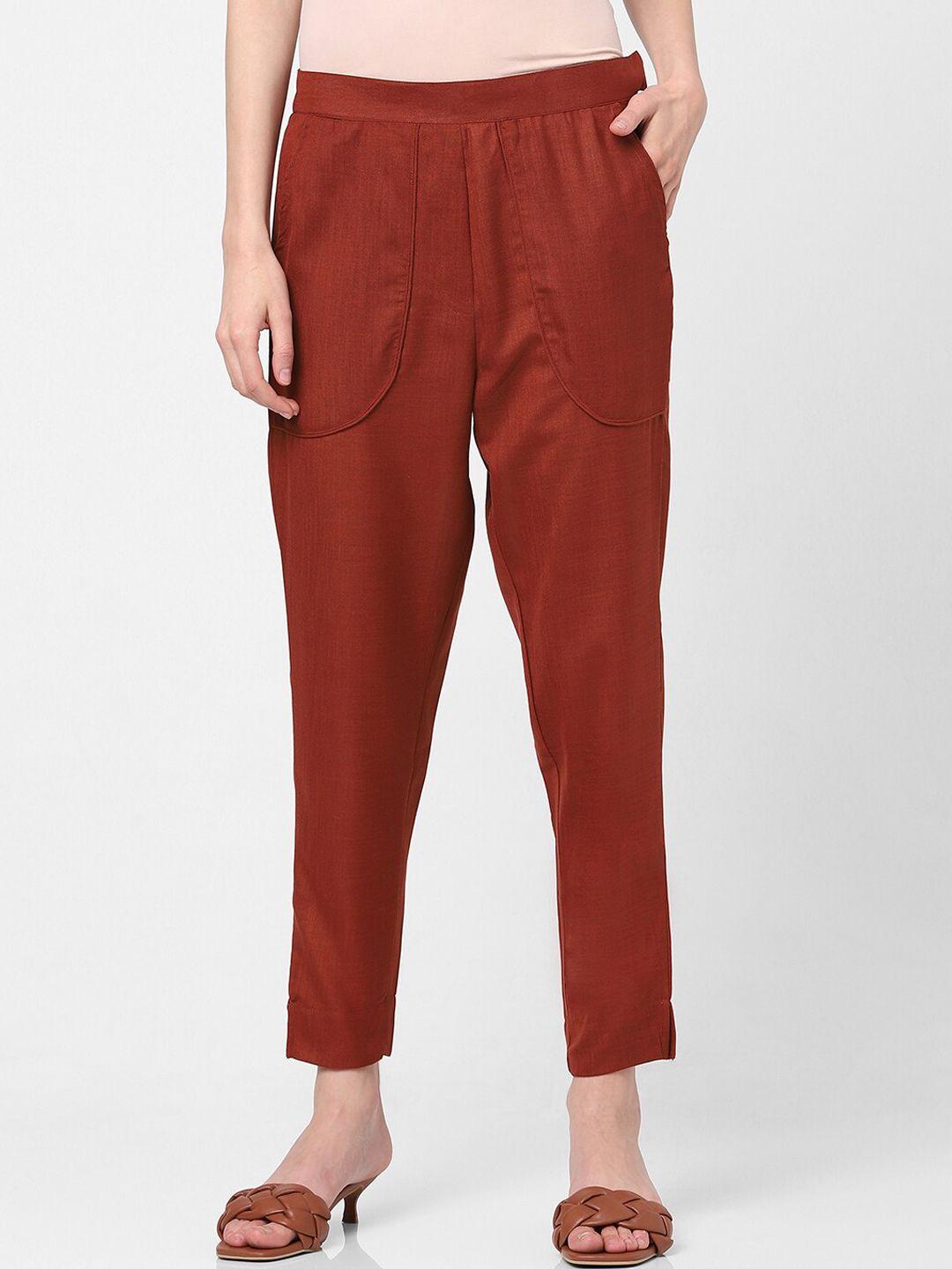 indifusion women maroon high-rise pleated culottes trouser