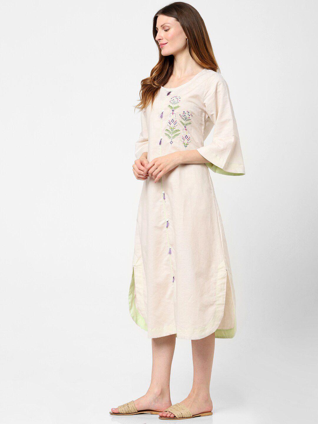 indifusion women off white floral embroidered thread work kurta