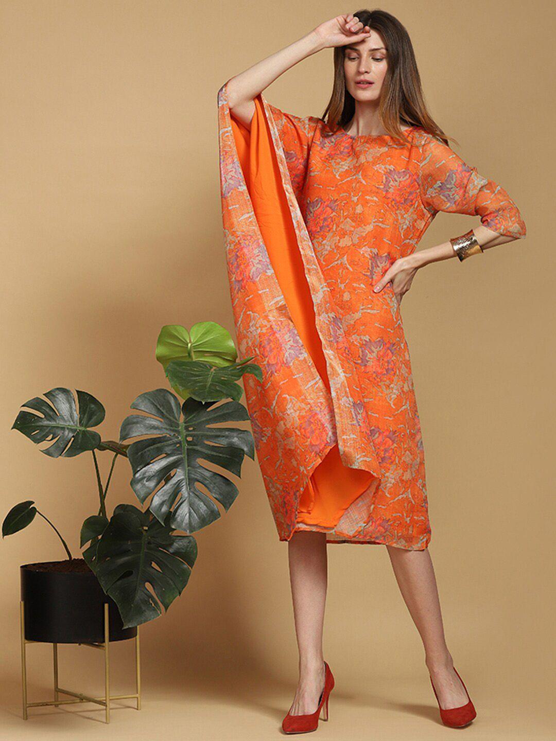 indifusion women orange printed dress