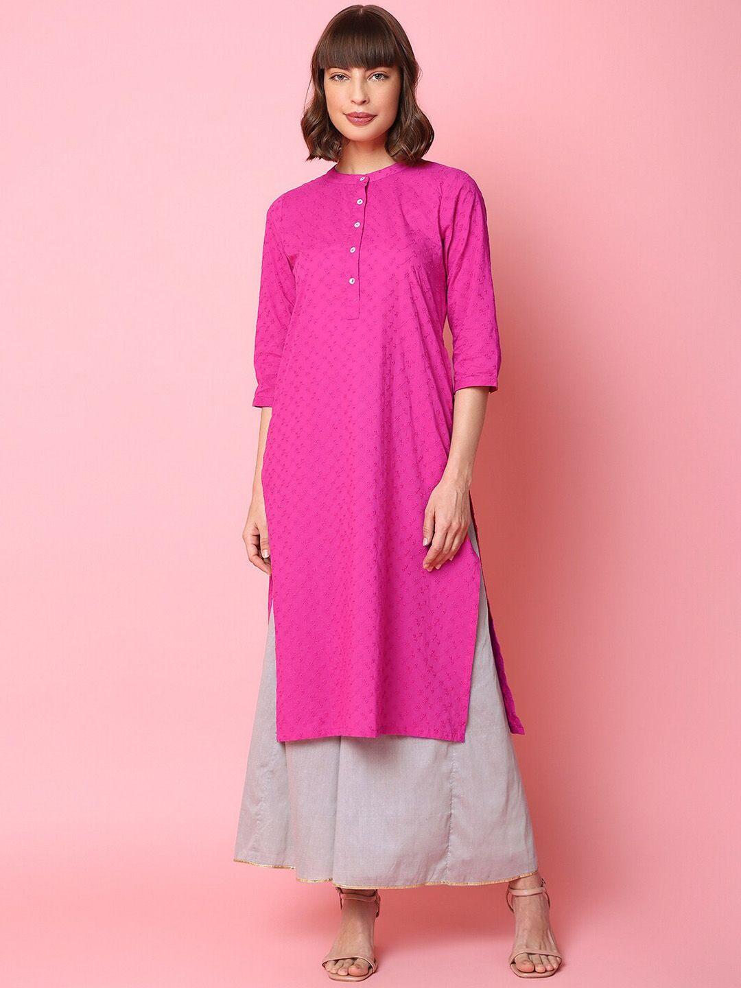 indifusion women pink cold-shoulder sleeves thread work kurta