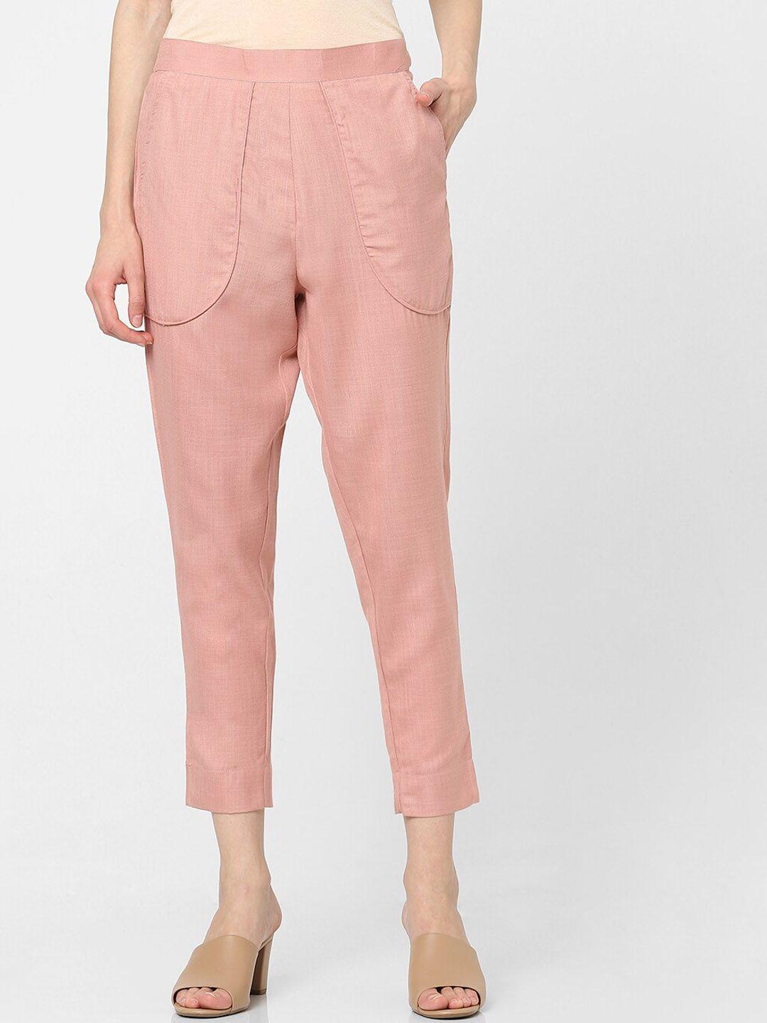 indifusion women pink high-rise pleated culottes trousers