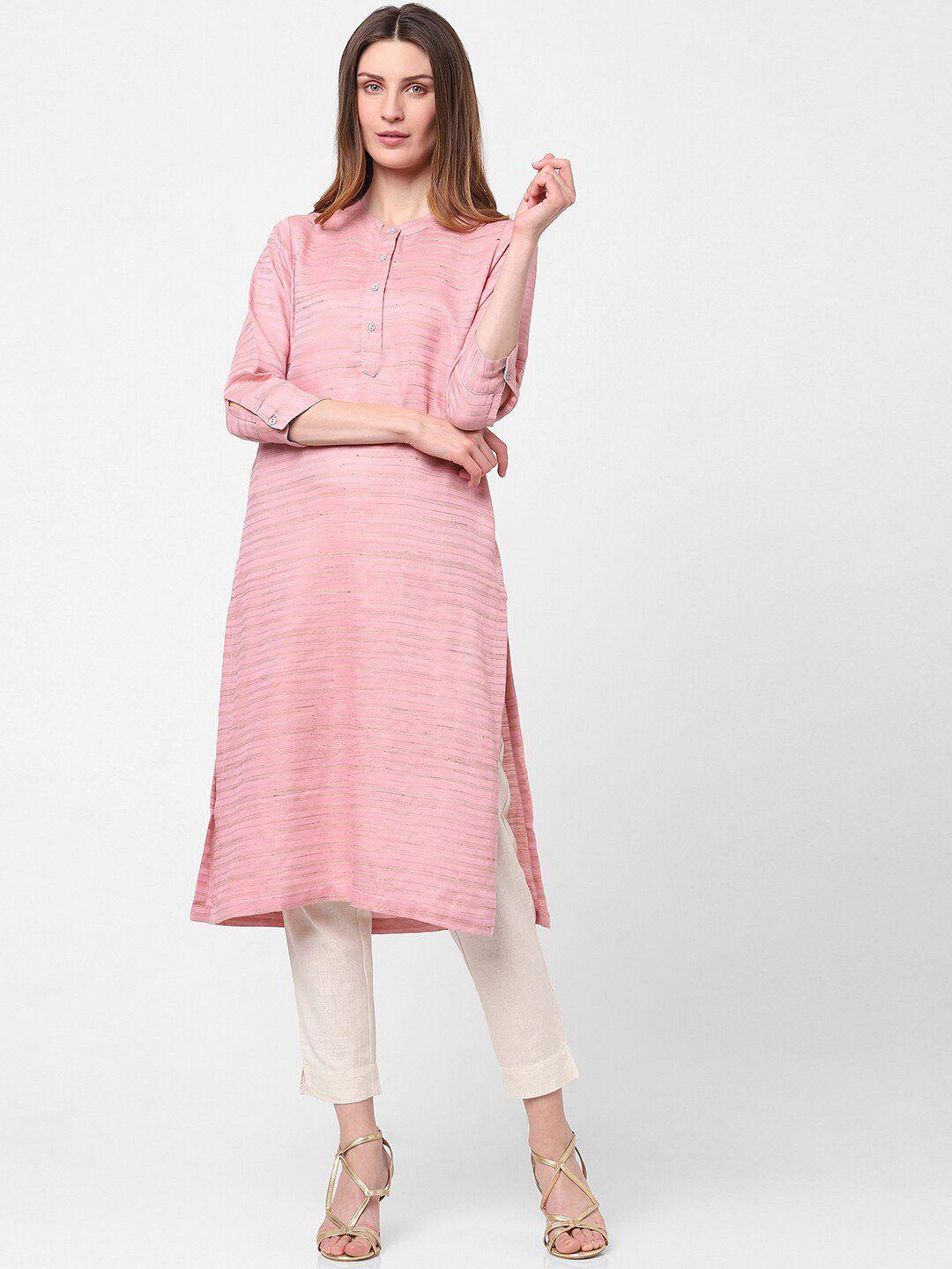 indifusion women pink self design kurta