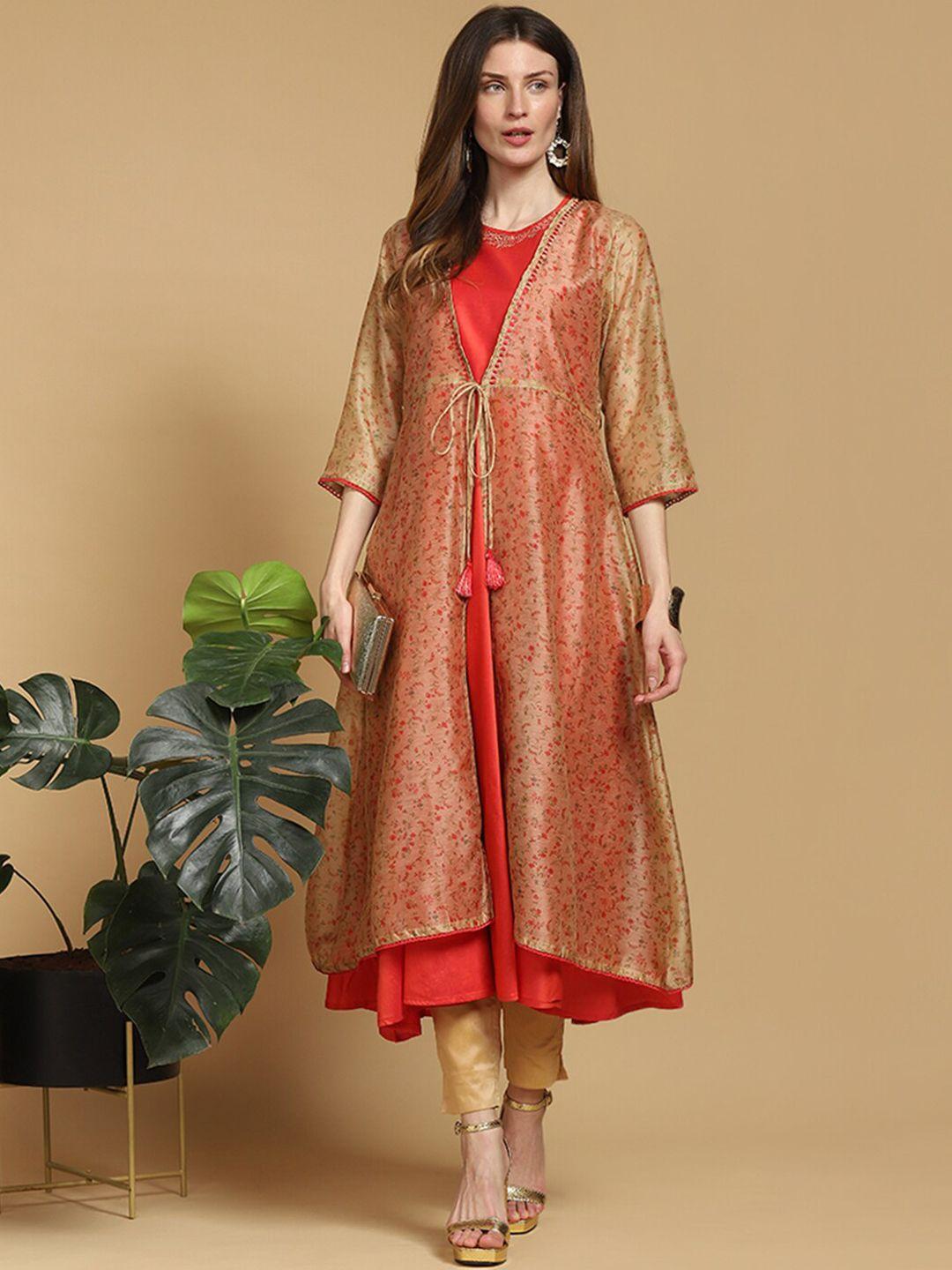 indifusion women red geometric printed anarkali kurta