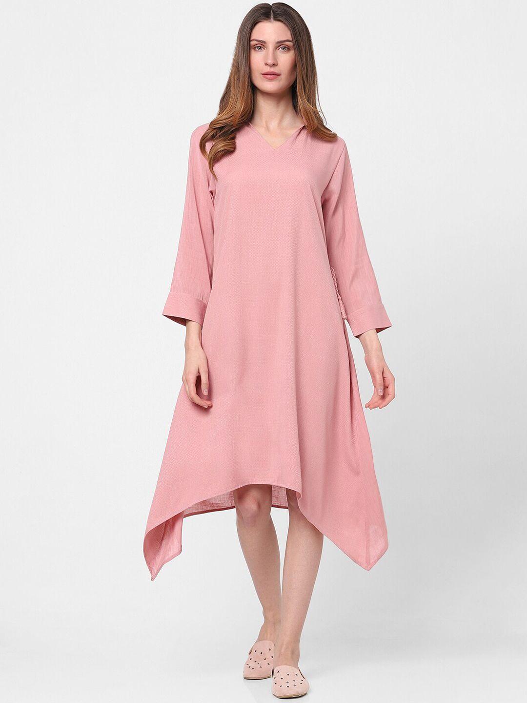 indifusion women solid pink asymmetric long sleeves kurta