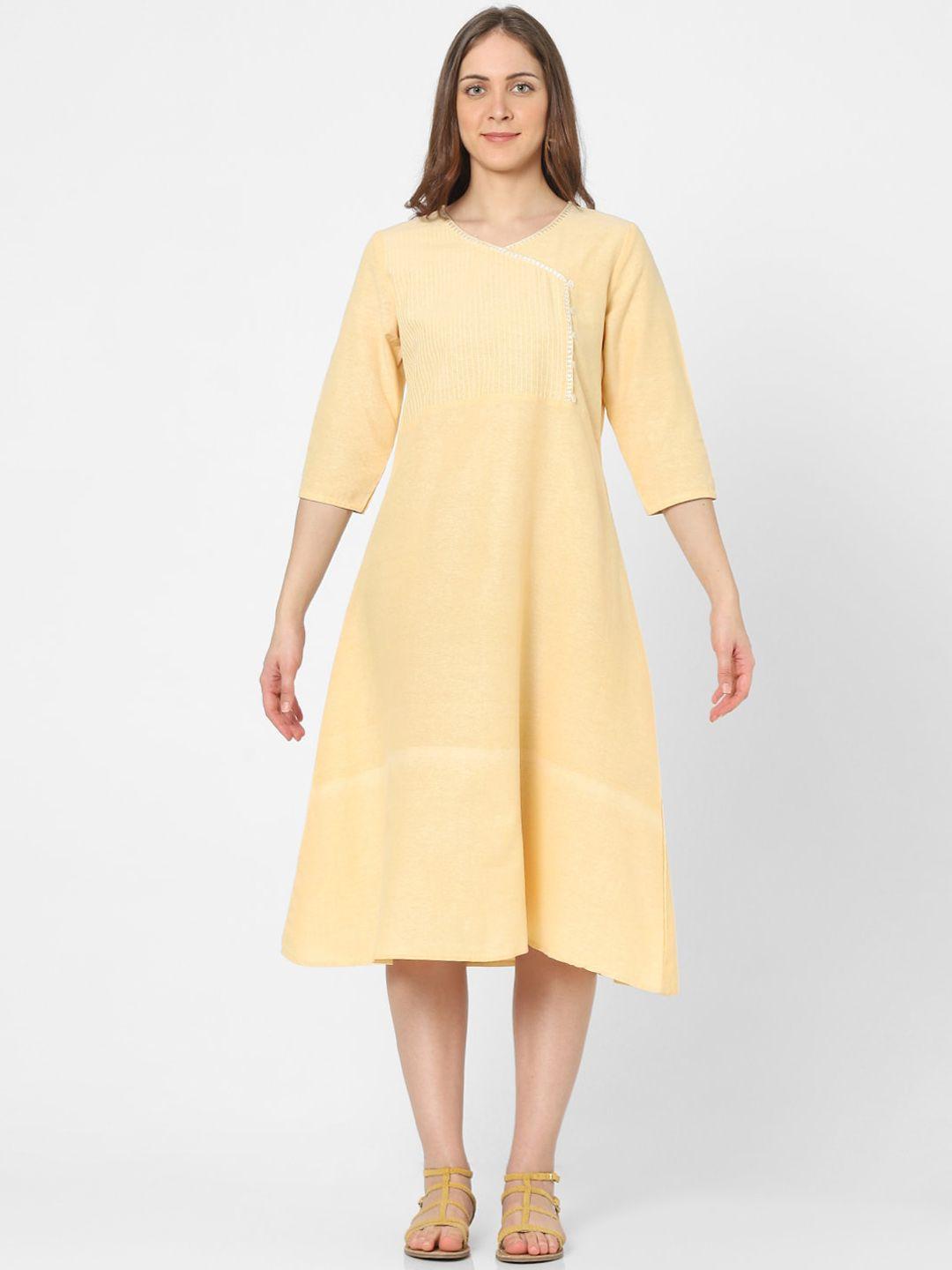 indifusion women yellow chanderi silk a-line kurta