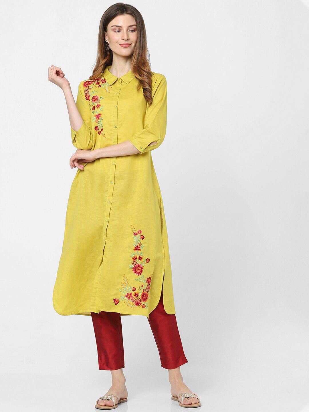 indifusion women yellow thread work kurta