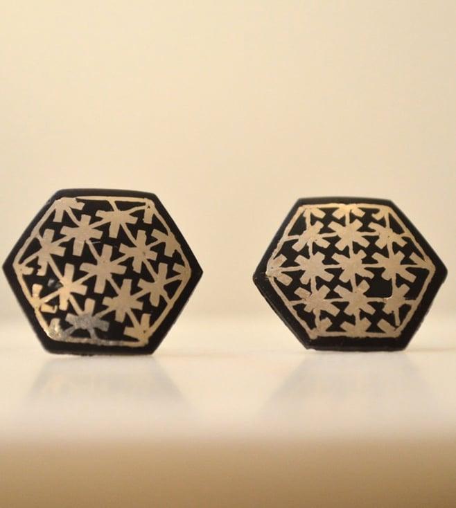 indigharana bidri cufflinks with silver inlay - hexagon