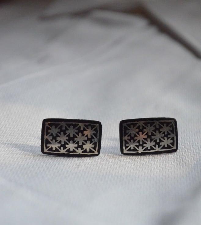 indigharana bidri cufflinks with silver inlay - rectangle