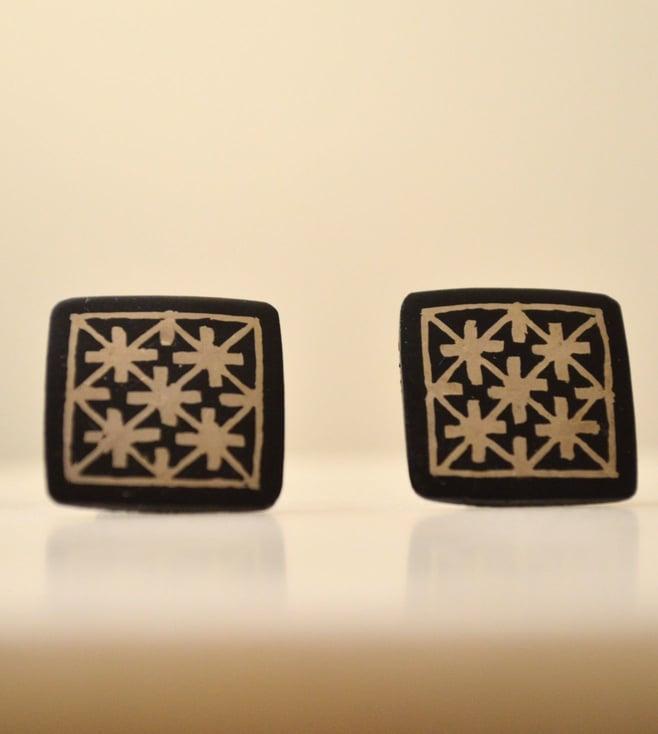 indigharana bidri cufflinks with silver inlay - square