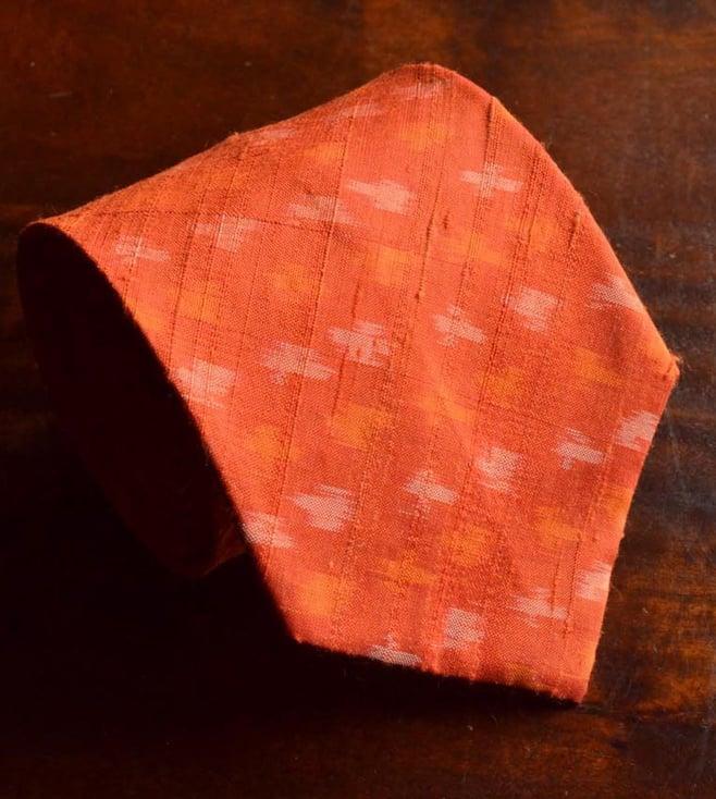 indigharana raw silk ikat necktie in diamond orange