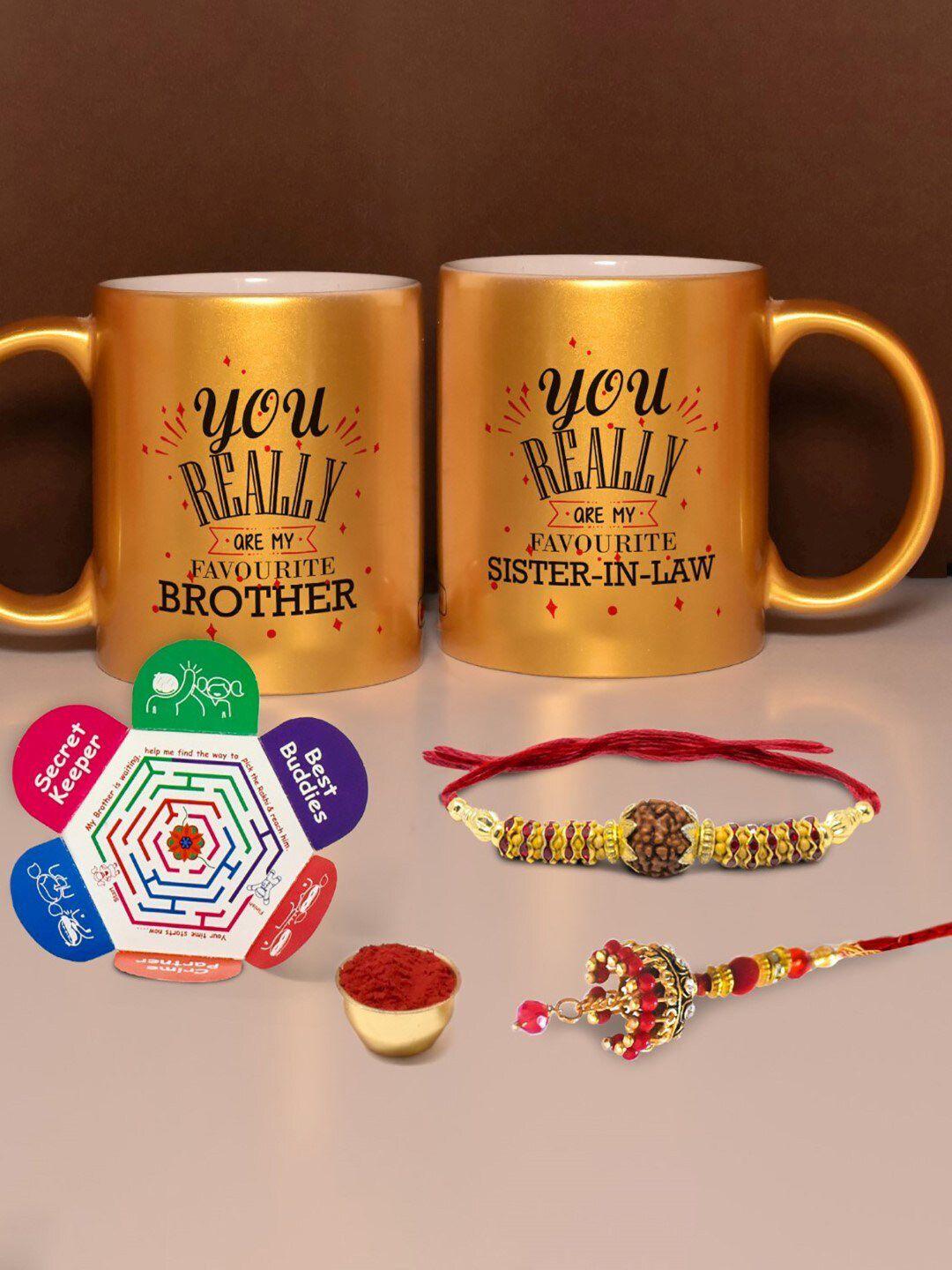 indigifts rudraksha rakhi with printed  2 coffee mugs