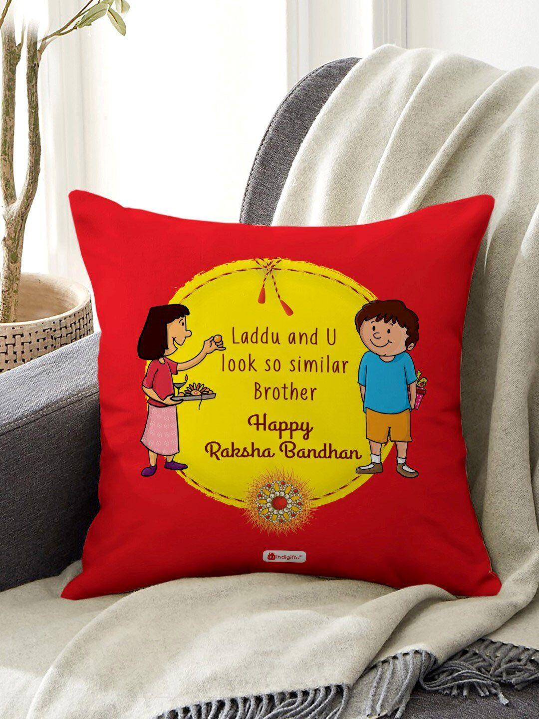 indigifts rudraksha rakhi with printed cushion