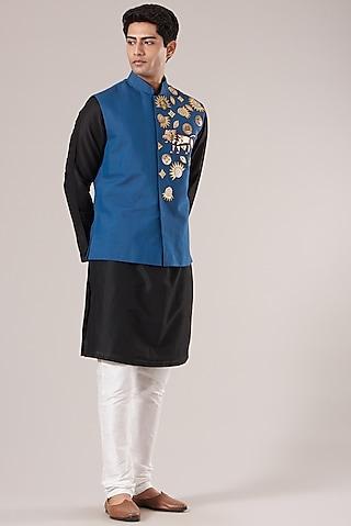 indigo blue embroidered bundi jacket