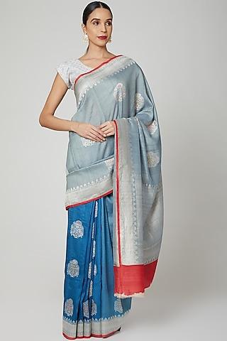 indigo blue embroidered shaded saree set